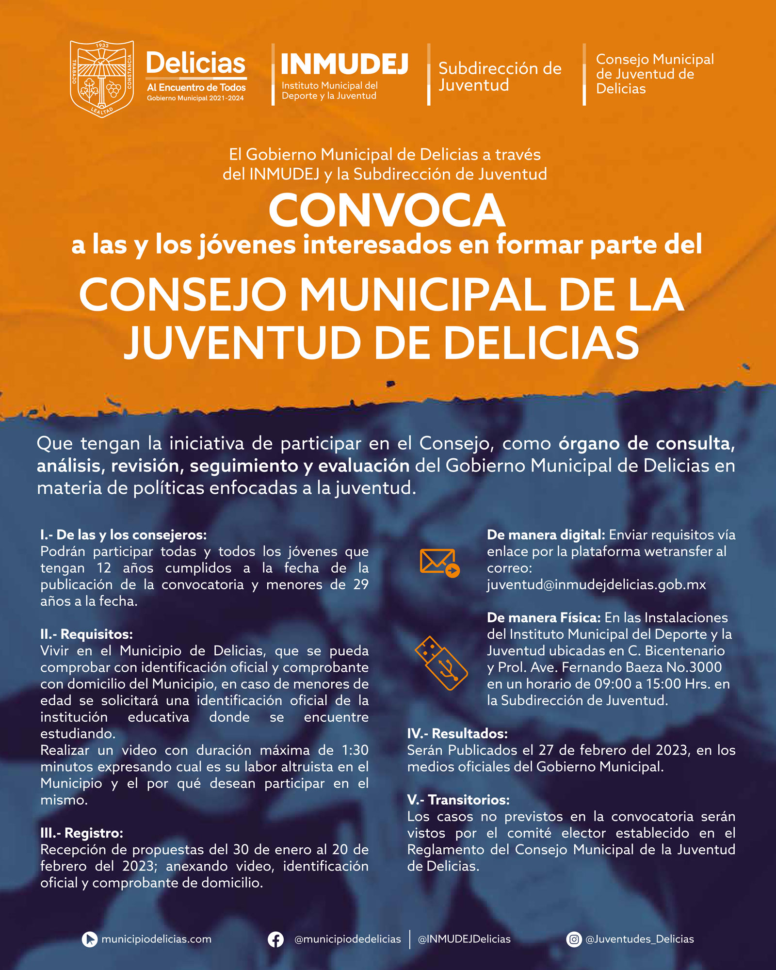 Convocatoria Consejo Municipal de Juventud de Delicias