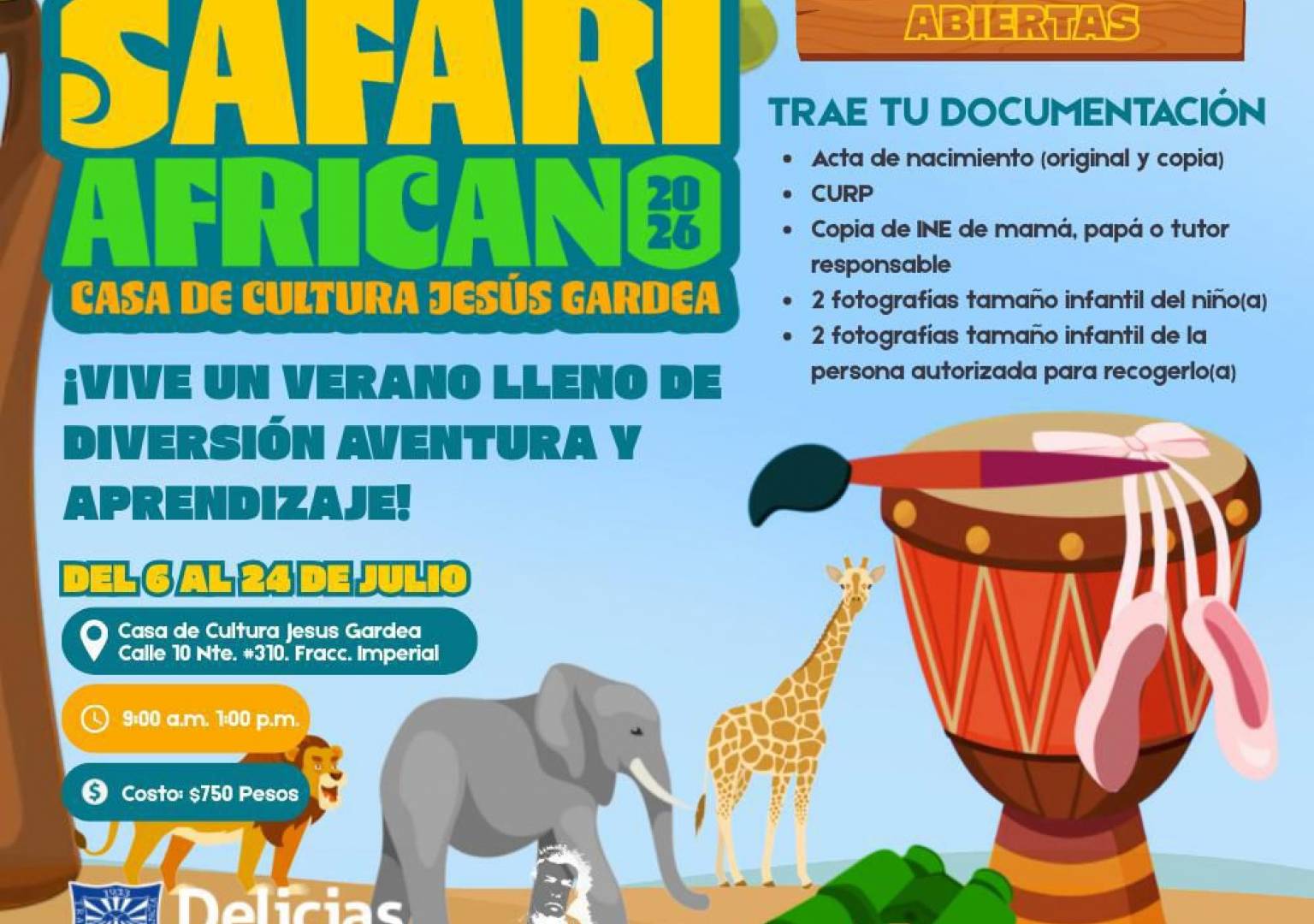 Invita Casa de Cultura Jesús Gardea a participar en la Veraneada “Safari Africano 2026”